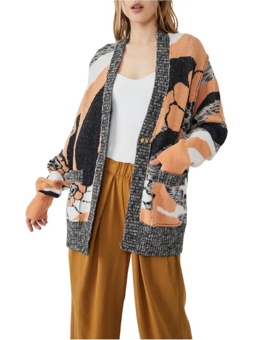 Free People August Cardi in Peach Combo